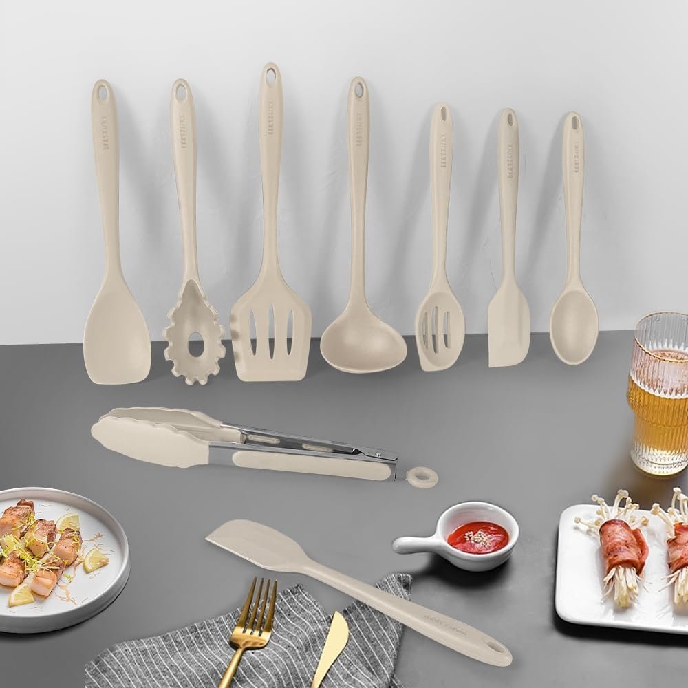 11-Piece Colorful Silicone Kitchen Utensil Set – Khaki - Image 2