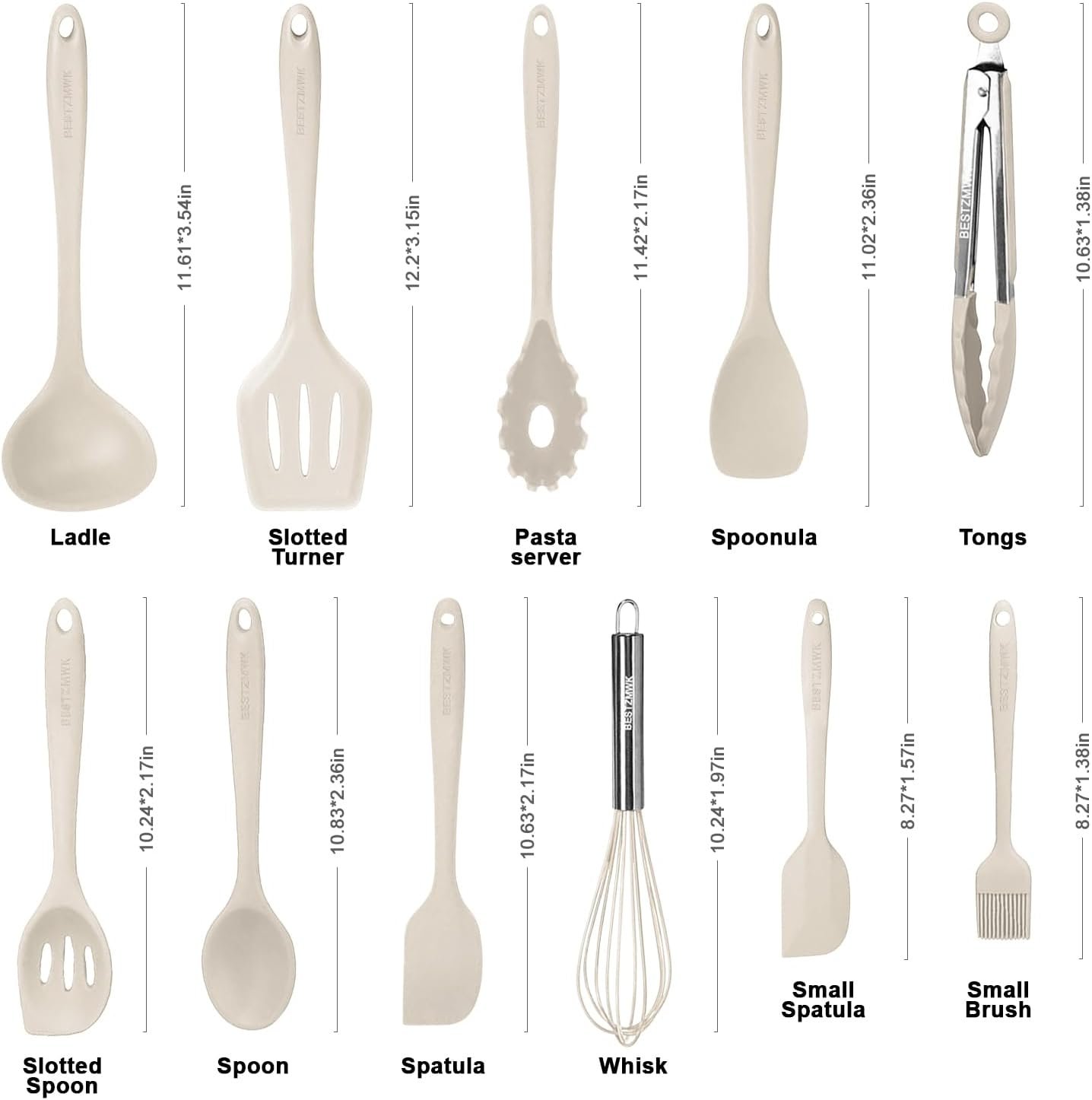 11-Piece Colorful Silicone Kitchen Utensil Set – Khaki - Image 3