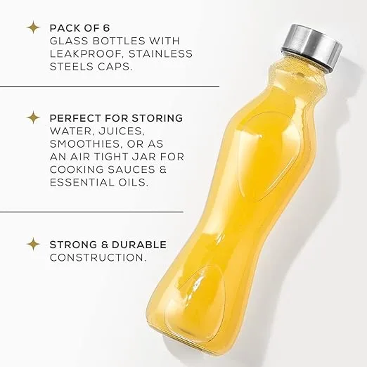 JoyJolt 6-Pack 18oz Glass Water Bottles with Lids - Image 2