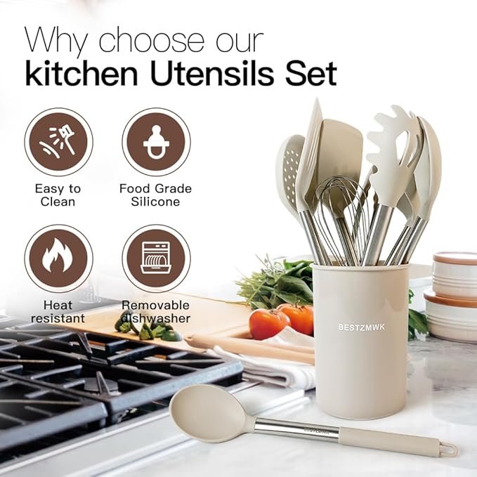 Silicone & Stainless Steel Cooking Utensil Set - Image 2