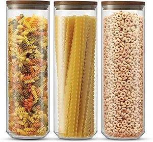 JoyJolt Stackable Glass Storage Canisters with Wood Lids