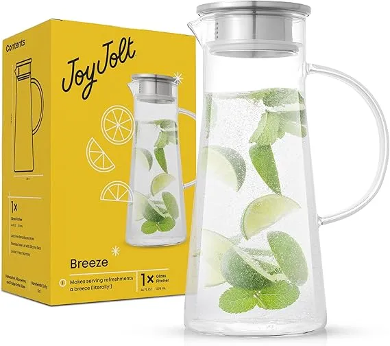 JoyJolt 50oz Borosilicate Glass Pitcher with Stainless Lid