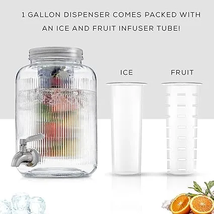 1-Gallon Glass Beverage Dispenser with Spigot and Infuser - Image 3