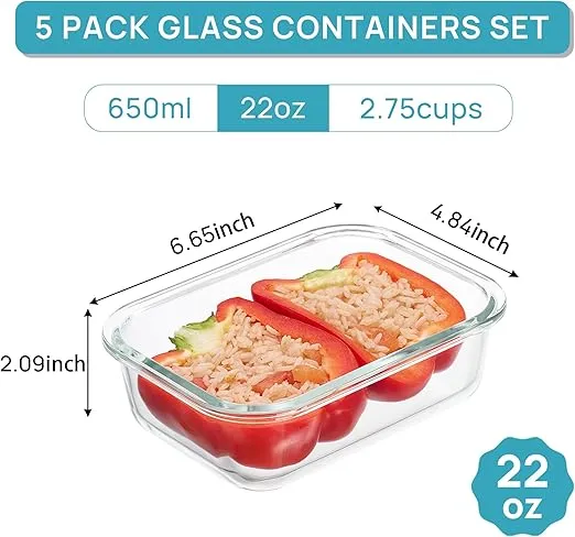 Vtopmart 5-Pack 22oz Glass Storage Containers – Airtight Lids - Image 2