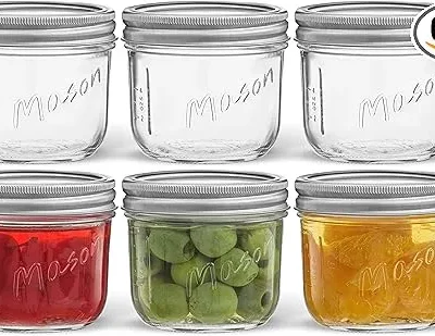 JoyJolt 6-Pack 8oz Wide Mouth Mason Jars with Lids