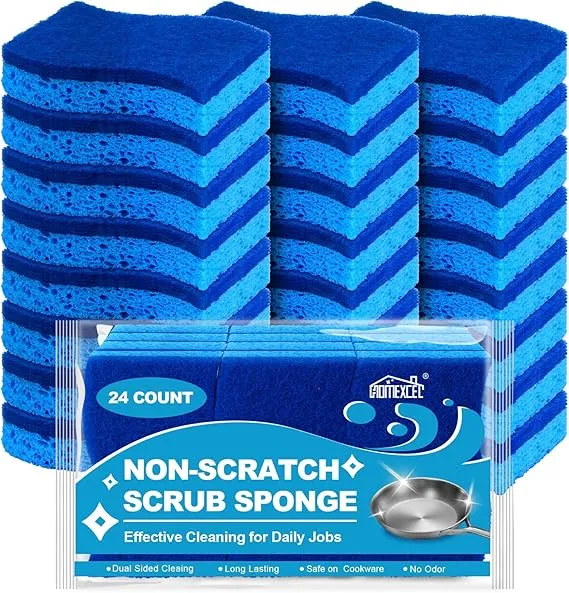 HOMEXCEL Non-Scratch Kitchen Sponges – 24 Pack Blue