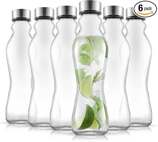 JoyJolt 6-Pack 18oz Glass Water Bottles with Lids