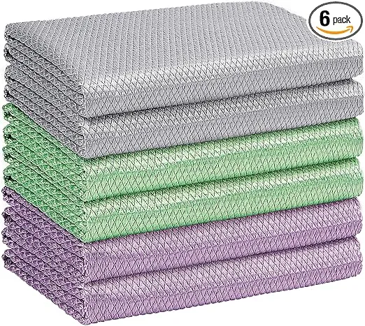 HOMEXCEL Microfiber Glass Cleaning Cloths – 6 Pack
