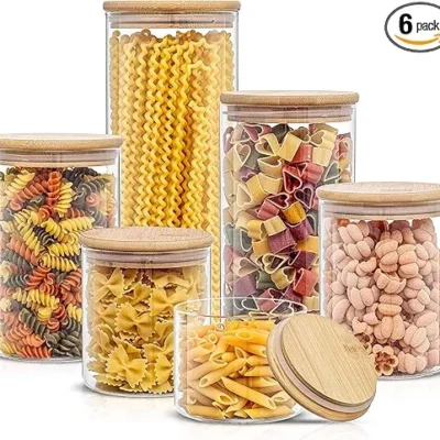 JoyJolt Borosilicate Glass Jars with Bamboo Lids – 6pc