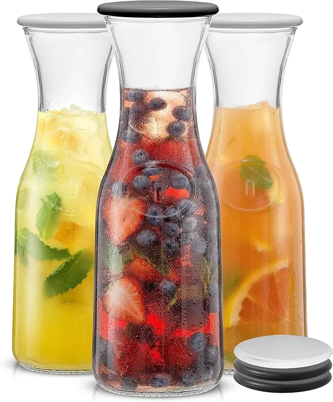 JoyJolt 1L Glass Carafe Set with Lids – 3 Pack